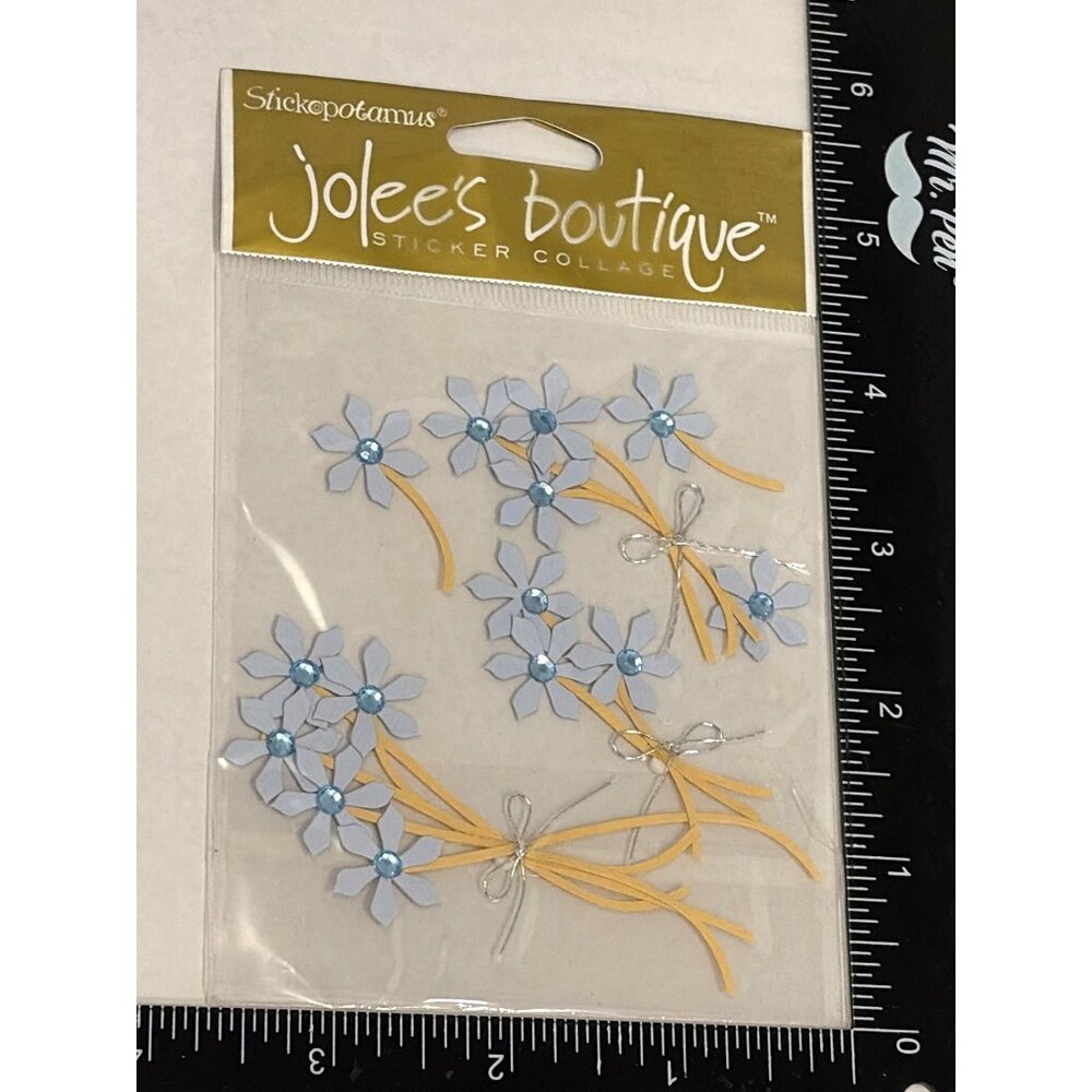 JOLEES BOUTIQUE SPJC014 BLUE JEWELED FLOWERS STICKER COLLAGE EMBELLISHMENT